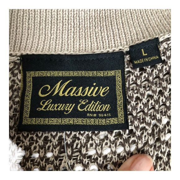 Massive Luxury Edition NWT Brown & Beige Knit Modern Button Up Casual Shirt Sz L - Picture 6 of 12
